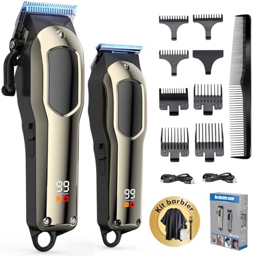 Tondeuse Cheveux et Barbe Homme, Rechargeable avec Affichage LED et 7 Peignes-Guides
