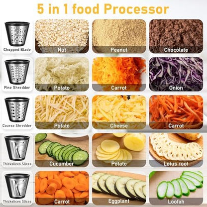 Eloklem Coupe-légumes Électrique, Râpe de Cuisine Automatique, 5 Lames Coniques, Commande à un Bouton
