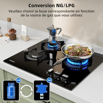 Plaque Induction 3 Feux, Table de Cuisson Encastrable, Verre Noir 60cm