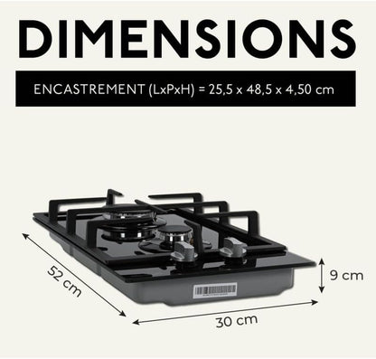 Plaque Induction 2 Feux, Verre Noir, Puissance 4000W, Gaz Naturel