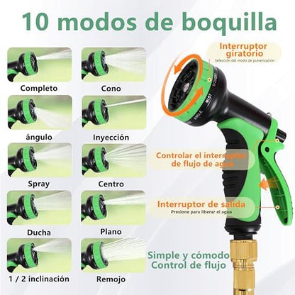 Tuyau d'Arrosage Extensible 75FT, Tuyau Arrosage Extensible avec 10 Modes de Pulvérisation, Vert