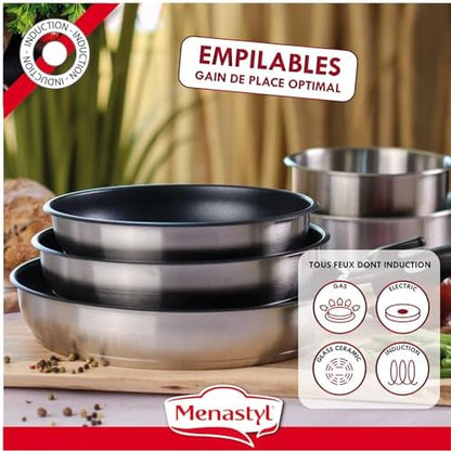 Batterie de Cuisine Amovible en Acier Inoxydable, 6 Pièces, Tous Feux Induction
