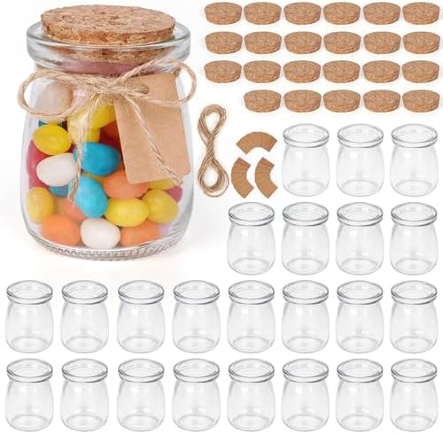 Mini Fiole en Verre 100 ml avec Bouchon Liège, Lot de 24, Petit Pot en Verre pour Cadeaux de Mariage