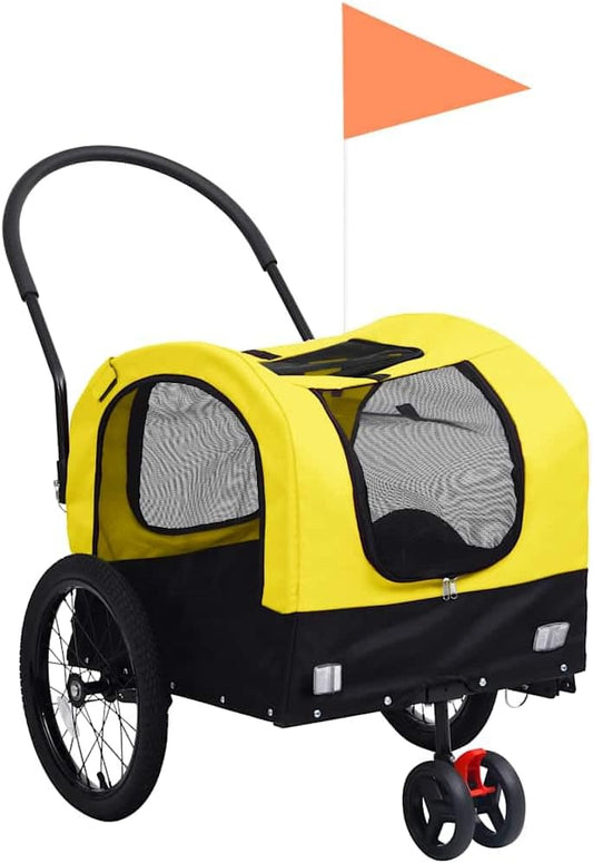 Remorque de Vélo pour Chiens - Convertible en Poussette - Jaune et Noir