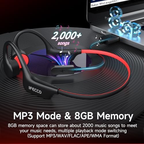 Casque Étanche IP68 Conduction Osseuse pour Natation, Bluetooth 6.0, MP3 8G