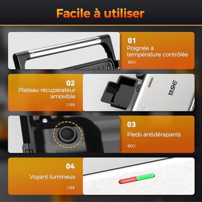 YASHE Appareil à Croque-Monsieur, Modèle ABC183, Plaques XXL Antiadhésives, 1500W
