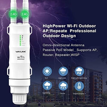 WAVLINK Répéteur WiFi Extérieur Puissant N300, Antenne Longue Portée, PoE