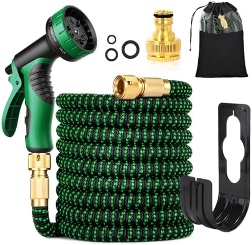 Tuyau d'Arrosage Extensible 30m, Vert, avec Buse 10 Fonctions et Raccords en Laiton