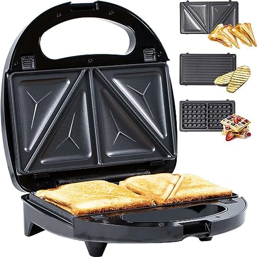 Gadgy Appareil à Croque Monsieur 3 en 1 GG0839, Plaques Détachables, Noir