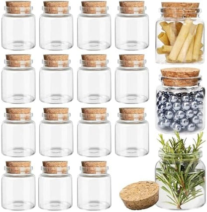 Bouteille en Verre 50ml Petit Pot, Transparent avec Bouchons en Liège, Lot de 15