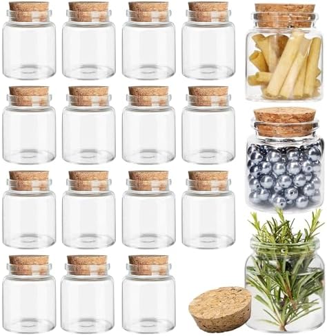Bouteille en Verre 50ml Petit Pot, Transparent avec Bouchons en Liège, Lot de 15