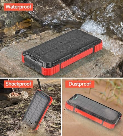 Batterie Externe Solaire 56800 mAh, Chargeur Solaire Étanche avec 5 Sorties et Lampe de Poche