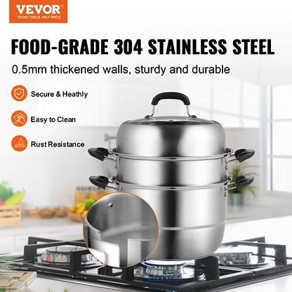 VEVOR Cuiseur Vapeur à Induction, Couscoussier 28 cm, Acier Inoxydable, 8L, Couvercle en Verre