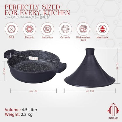INTIGNIS Tajine Marocain 28 cm, Couvercle Auto-Arrosant, Induction, 4.2L, Antiadhésif