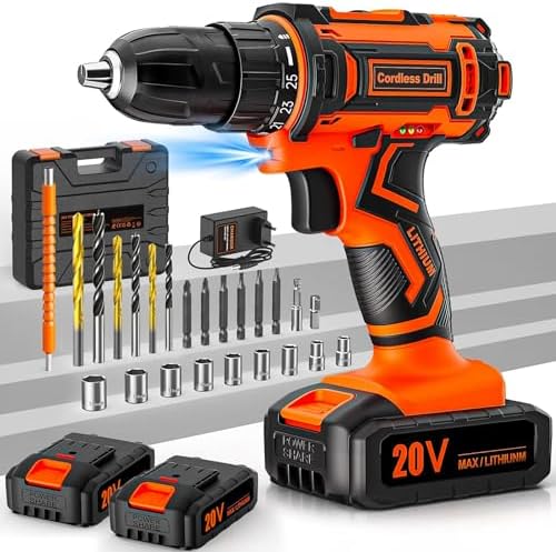 FAHEFANA Perceuse Visseuse Sans Fil 20V, 42Nm, 2 Batteries 2.0Ah, 24 Accessoires