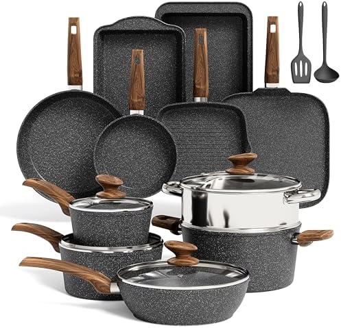 Ensemble Antiadhésif Batterie de Cuisine Induction 17 Pièces, Noir