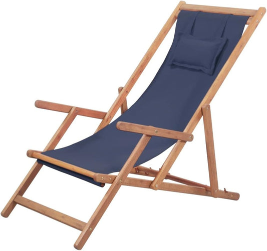 Chaise de Plage Pliable - Cadre en Bois - 3 Positions Inclinables