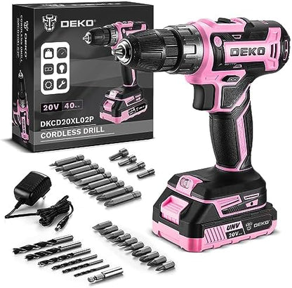 DEKOPRO Perceuse sans Fil 20V, Rose, Compacte et Légère pour Femmes