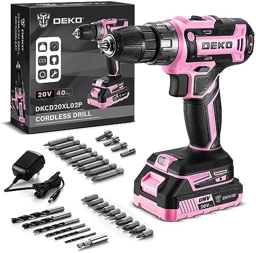 DEKOPRO Perceuse sans Fil 20V, Rose, Compacte et Légère pour Femmes