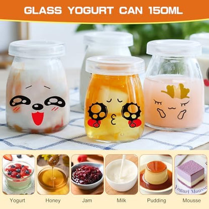 Pots de Yaourt en Verre 150ml avec Couvercle, Petit Pot en Verre Réutilisable
