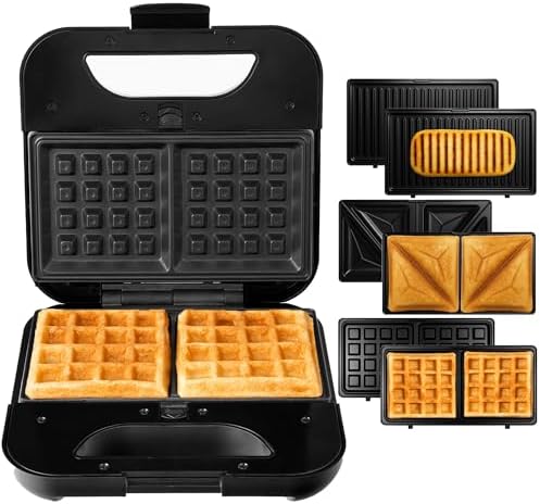 LEHMANN Appareil à Croque Monsieur 3 en 1 LHOSA-0812, Plaques Interchangeables, 800W