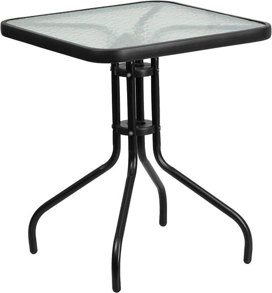 Table de Jardin Carrée - Verre Trempé - Cadre Acier Noir