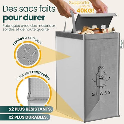 Norggo Poubelle Tri Sélectif 3 Bacs 40L, Sac Tri Sélectif Plastique, Papier et Verre