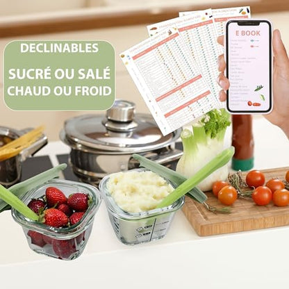 Lot de 6 Petits Pots en Verre Bébé 160ml avec Cuillère Incluse