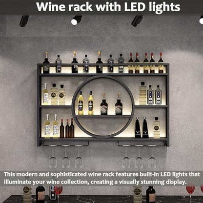 Porte-bouteille Mural LED Range Bouteille Vin, Noir/Or, 120*15*80cm
