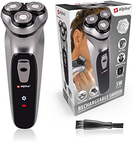alpina Rasoir Électrique Homme USB, 3 Têtes Flottantes, Tondeuse Pop-Up, Argenté/Noir