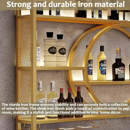 Porte-bouteille Mural LED Range Bouteille Vin, Noir/Or, 120*15*80cm