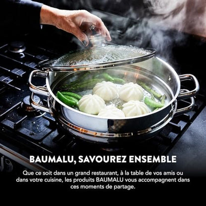 Baumalu Couscoussier Induction, Acier Inox, Ø24cm, 9L, Couvercle Verre