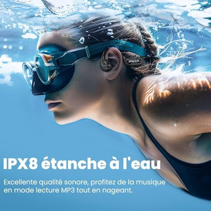 Casque Conduction Osseuse Bluetooth 5.4 avec Mémoire MP3 32Go, Étanche IPX8