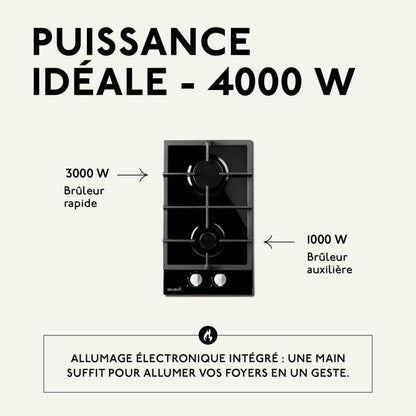 Plaque Induction 2 Feux, Verre Noir, Puissance 4000W, Gaz Naturel