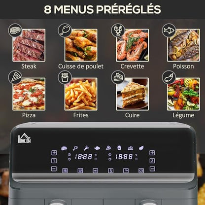 Friteuse à air sans huile avec double cuve de 8L et écran tactile