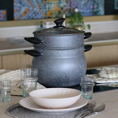 MENASTYL Couscoussier 9L Aluminium Effet Marbre, Compatible Induction et Lave-vaisselle
