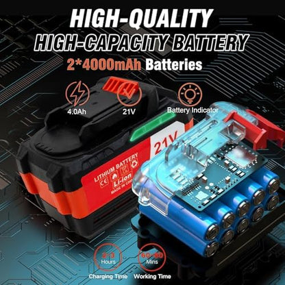 Débroussailleuse Électrique Pliable sans Fil, 2 Batteries 4000mAh, Lame 3 en 1