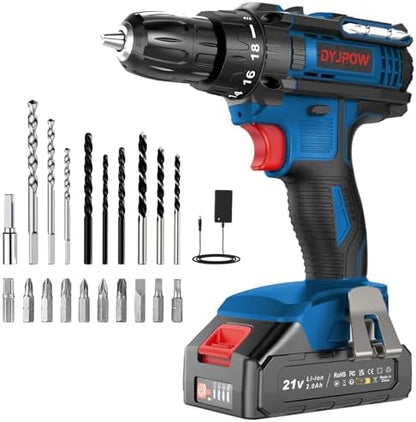 DYJPOW Perceuse Visseuse Sans Fil 21V, 42Nm, Batterie 2.0Ah, 18+1 Réglages