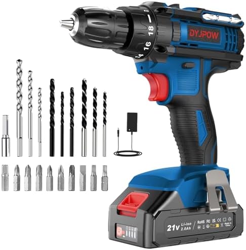 DYJPOW Perceuse Visseuse Sans Fil 21V, 42Nm, 2 Vitesses, LED, Bleu