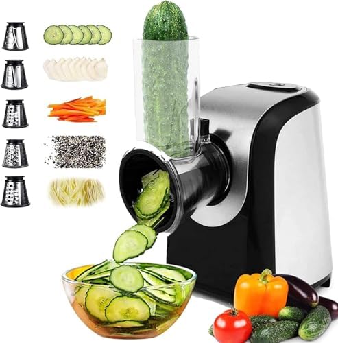 Eloklem Coupe-légumes Électrique, Râpe de Cuisine Automatique, 5 Lames Coniques, Commande à un Bouton