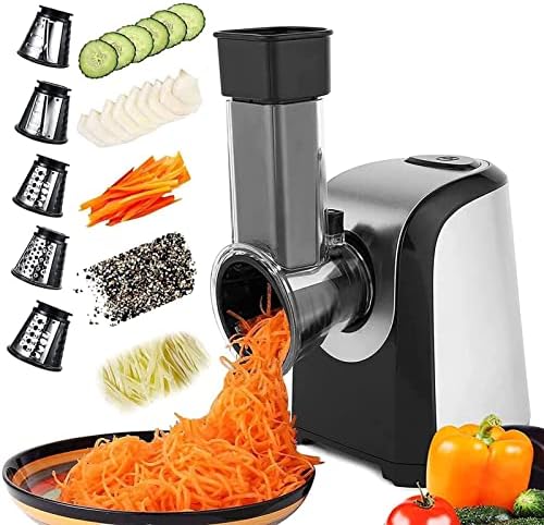 Meykey Râpe Légumes Électrique, Fresh Express 150W, 5 Cônes, Argent Noir