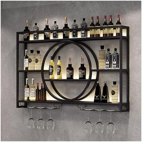 Porte-bouteille Mural LED Range Bouteille Vin, Noir/Or, 120*15*80cm