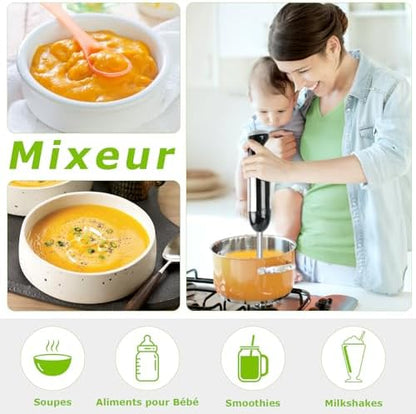 Bonsenkitchen Mixeur Plongeant Multifonction HB3203, 1000W, 20 Vitesses, Noir
