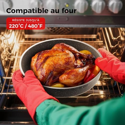 Batterie de Cuisine Antiadhésive 20 Pièces, Poignées Amovibles, Blanc