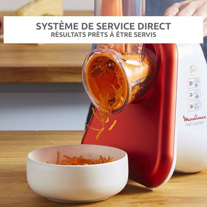 Moulinex Râpe Légumes Électrique DJ7535, 3-en-1, Rouge Rubis, 150W