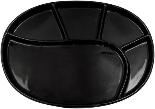 Assiette à Fondue - 5 Compartiments - Céramique Noire Brillante