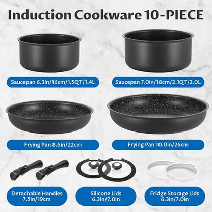 Batterie de Cuisine Induction 10 Pièces, Antiadhésive, Gris Foncé