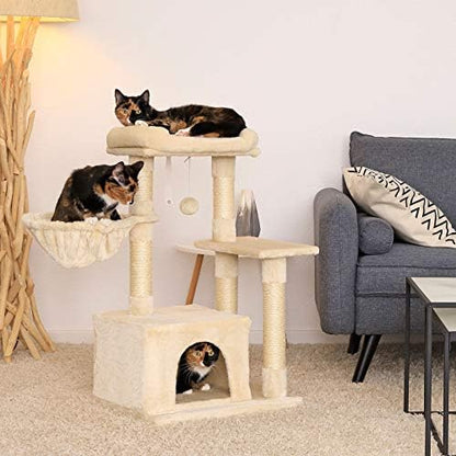 Arbre à Chat avec Hamac et Balle en Peluche, 85 cm, Beige