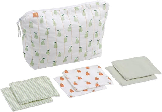 Trousse de Toilette Bébé - Coton Vert Tilleul - Carrés Éponge