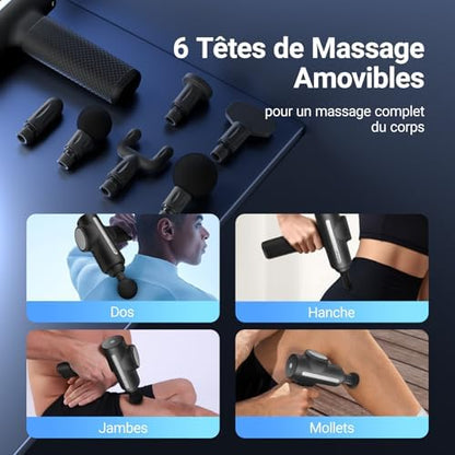 MERACH Pistolet de Massage Électrique, Modèle M019, 6 Têtes Réglables, 5 Vitesses